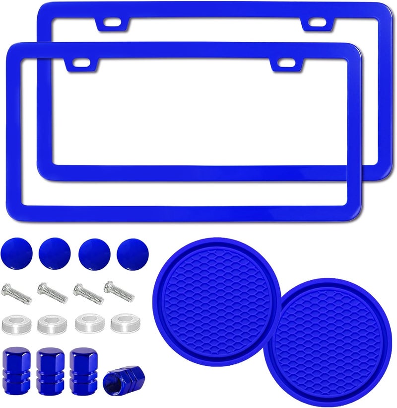 ZukMi 2 Pack License Plate Frame for Car Matte Metal Aluminum Rust-Proof License Plate Holder Cover Gloss Black Front Rear Number Tag Frame for Men Women Universal Fit (Blue) - Image 1